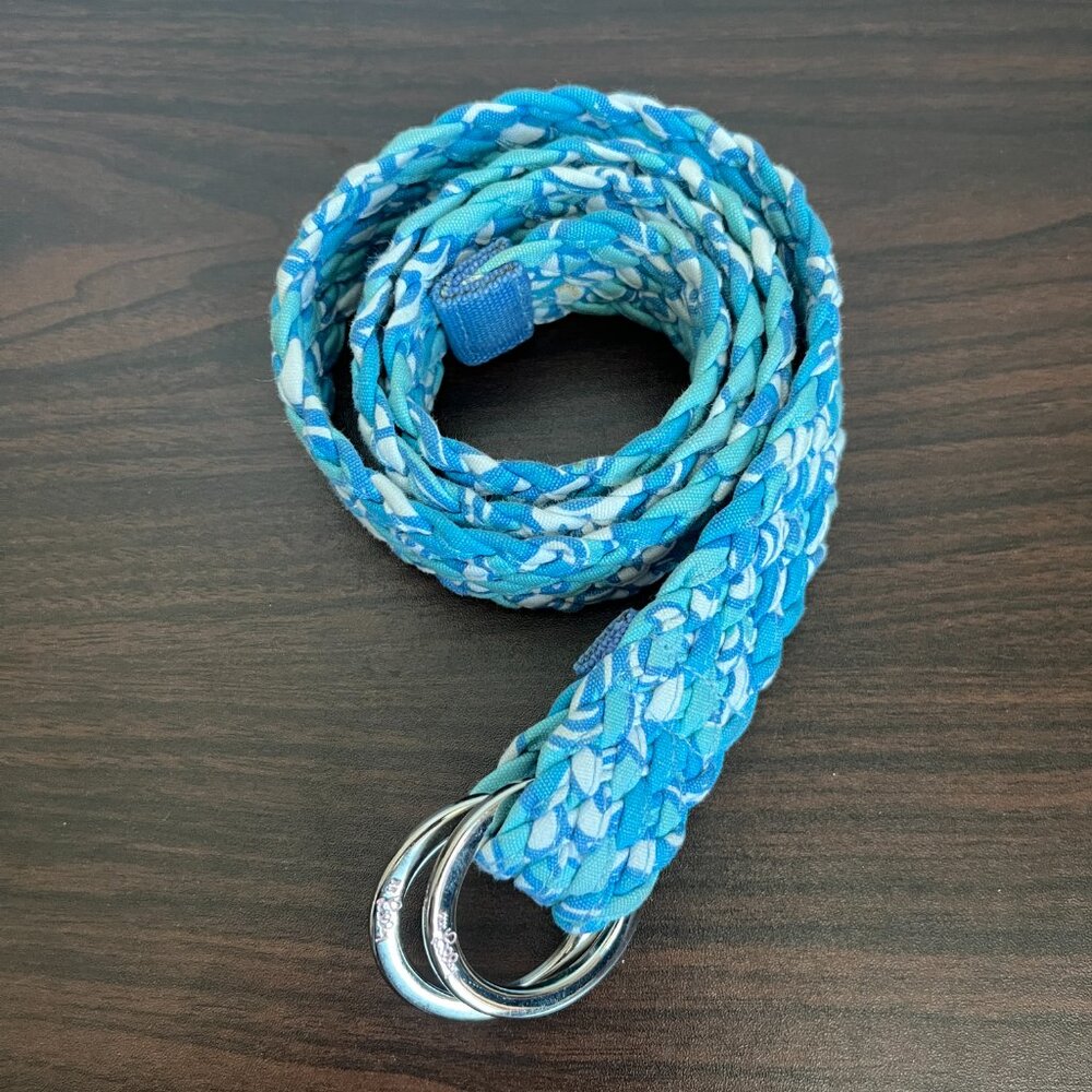 Lilly Pulitzer Woven Braided Cotton Belt Silver O-Ring Buckle Blue White Y2K S - Picture 5 of 5